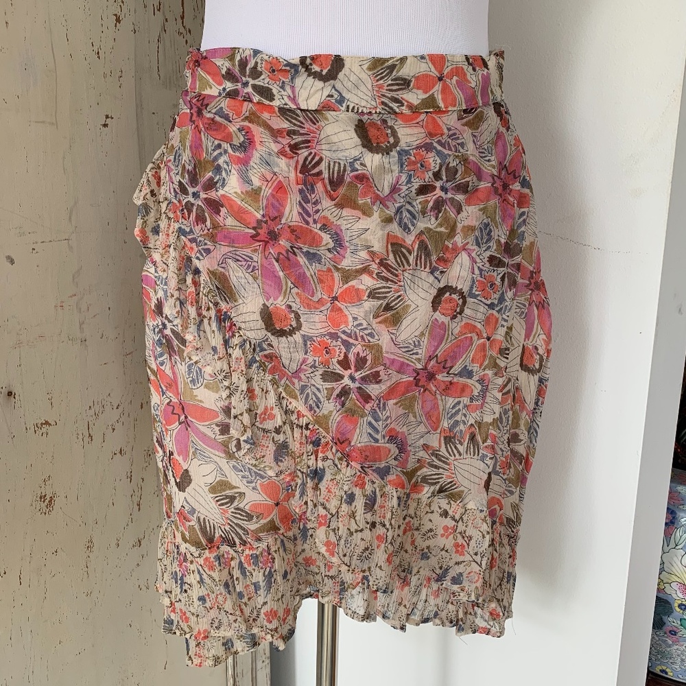 Free People Floral Mini Skirt - Pink and Cream